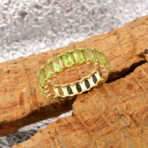 Vintage Oval Peridot Wedding Band Full Eternity Band Stacking Band, Straight Matching Wedding Band, Simple 14k Gold Anniversary Band Ring