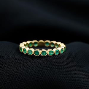 2.50mm Natural Emerald Band. Emerald Eternity Ring . Wedding Anniversary Band Gift Emerald Band, May Birthstone, 14k Gold Full Eternity Band