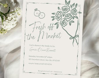 Modèle d'invitation de douche nuptiale fraîchement sorti du marché Faire-part de mariage de douche de fermier du marché de fermiers téléchargement immédiat