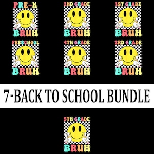 Pre-K to 5th Grade Bruh PNG, Retro Smile Face Back to School Teacher Clipart, Digital Download for Kids, Sublimation Design