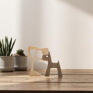 A Man and a Dog Original Wood Sculpture – Hand Carved Rustic Wooden Art, Dog Lover Gift, Unique Home Decor, Nature-Inspired Figurine