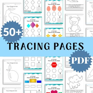 Preschool Tracing Worksheets Bundle, Animals, Shapes, Robots (PDF Download)