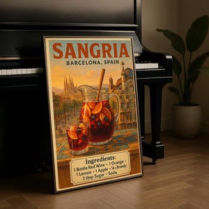 Barcelona Sangria Poster, Spanish Cocktail Recipe Wall Art, Gaudí Architecture Kitchen Print, Fruit & Wine Art PNG, 2:3 Ratio