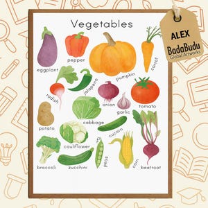 Watercolor Vegetable Prints Classroom Educational Posters Montessori Downloadable Prints for Toddler Food Art Set of Two Prints Trend Poster