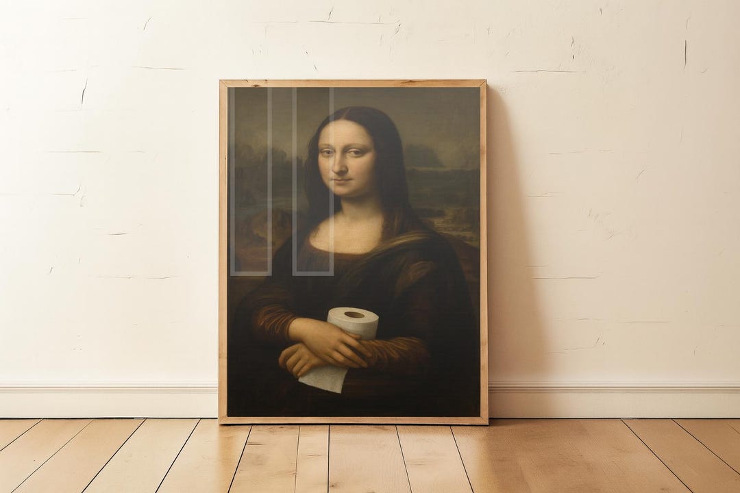 Mona Lisa Toilet Paper Poster Funny Bathroom Wall Art Vintage Parody ...