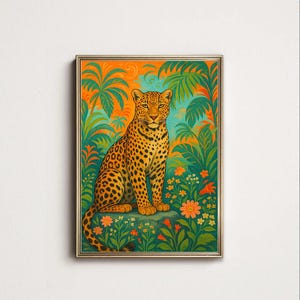 Leopard Maximalist Poster, Leopard Big Cat Wall Art, Tropical Safari Animal Print, Wildlife Poster, Maximalist Decor, Leopard Decor