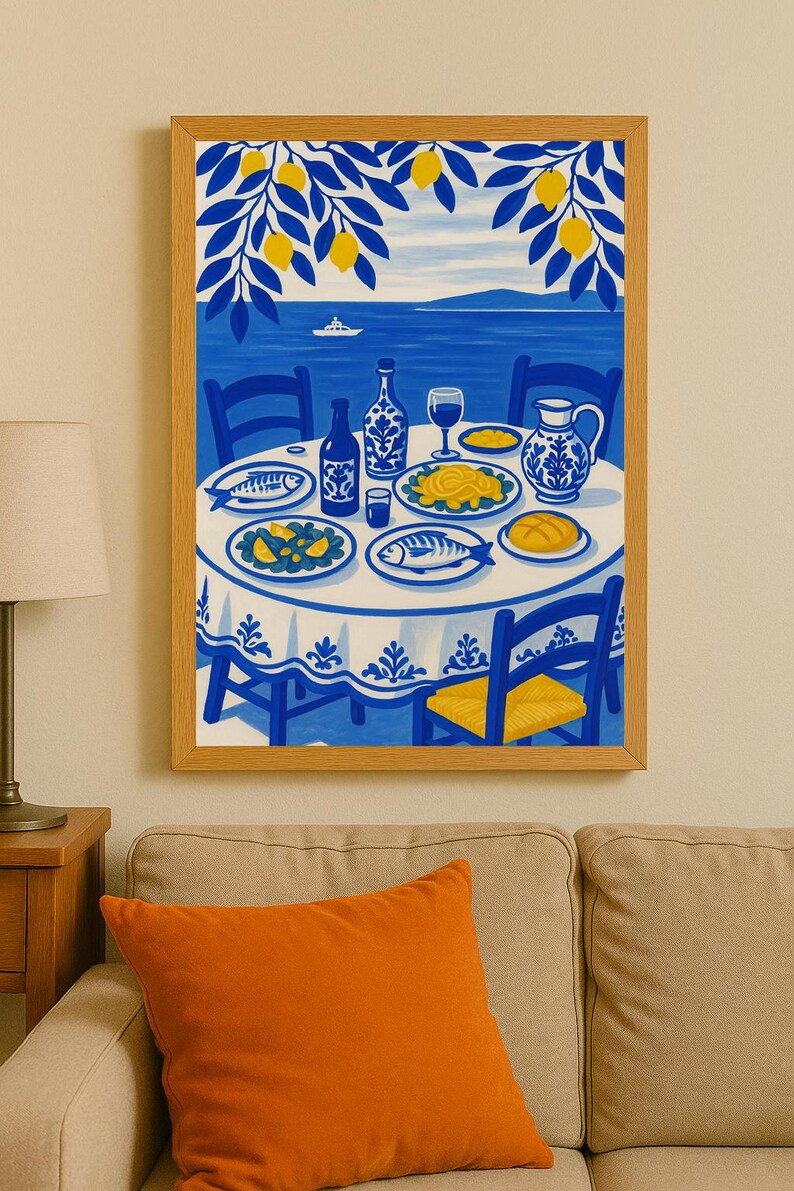 300 mediterranean kitchen posters bundle, retro café... Mediterranean Coastal Meal Poster, Greek Island Food Wall Art, Lemon ...