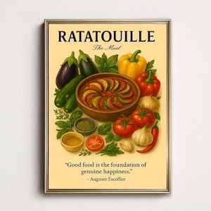 Ratatouille Poster, French Cuisine Wall Art, Provencal Vegetable Stew, Kitchen Decor, Mediterranean Print, Ratatouille Decor, Modern French