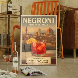 Negroni Cocktail Poster Florence Italy Vintage Wall Art Retro Travel Bar Negroni Recipe Digital Download Italian Aperitif Decor