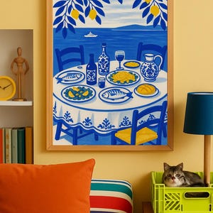 300 mediterranean kitchen posters bundle, retro café... Mediterranean Coastal Meal Poster, Greek Island Food Wall Art, Lemon ...