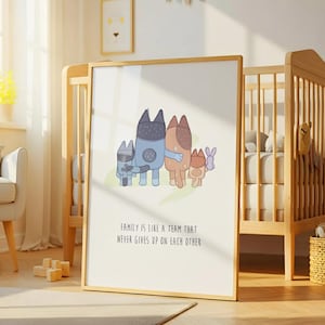 Bluey Family Wall Art – Print poster Bandit Chilli Bingo, Nursery or Playroom Print, Instant Download