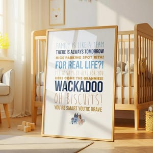 Bluey Quotes Wall art print poster Bandit Chilli Bingo Family - Funny Bluey Sayings, Wackadoo Print, Kids Room Wall Art, Nursery Bluey Decor