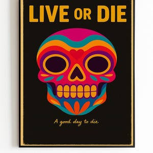 Colorful Sugar Skull Poster, Day of the Dead Wall Art, Mexican Folk Print, Gift for Skull Lover, Retro Fiesta Decor, Dia de los Muertos Art