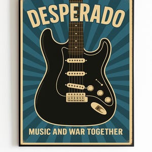 Desperado Guitar Poster, Vintage Rock Music Print, Electric Guitar, Music Decor, Retro Rock Gift, Bold Music Print, Studio Decor