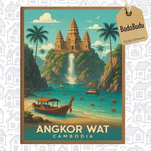 Angkor Wat traditional travel poster – Cambodia, Angkor Wat poster, Cambodia wall art, temple poster, Asian culture decor, wedding gift