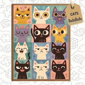 Cat Poster: Cartoon Cat Faces Print, Kids Room Decor, Kitchen Decor, Home Decor, Nursery Decor, Bathroom Poster, Shop Decor