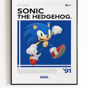 Sonic the Hedgehog Poster, Retro Video Game Art, Sega Genesis Wall Decor, Classic Sonic Print, Gamer Room Poster, 90s Gaming Artwork