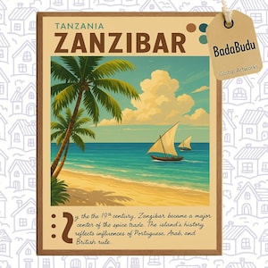Zanzibar Travel Poster – Tanzania Wall Art Print, Tanzania Poster, Kitchen Decor, Office Decor, Island Decor, Zanzibar Print, Tanzania Art