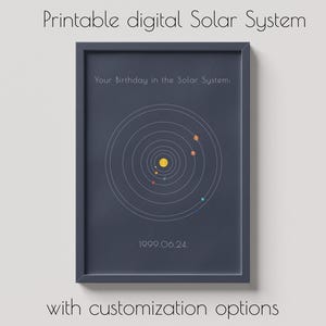 affiche imprimable personnalisée de l'alignement des planètes, | Votre anniversaire dans le système solaire - ou un message personnalisé au choix ! |