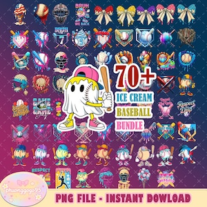 70+ Baseball Ice Cream Drip PNG Bundle, Baseball Sport Team Digital File,Baseball Ice Cream Sprinkle  Design,Baseball Player Drip Png