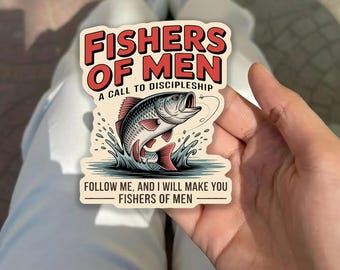 Sticker Fishers Of Men, christelijke vissen bas vis vintage geloof religieuze Jezus gestanst waterdichte vinyl stickers voor laptop, beker
