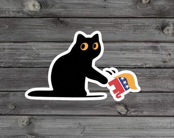 Schwarze Katze Anti-Trumpf-Aufkleber / Automagnet, Anti-Trumpf, JD Vance, Pro-Choice, feministischer Aufkleber, Aufkleber für minimalistische demokraten, Katzenaufkleber