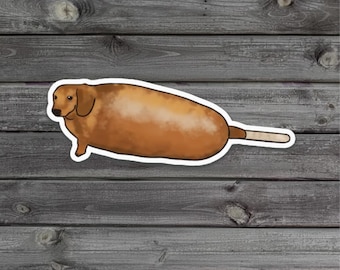 Corn Dog Dachshund Waterproof Sticker: Funny Meme Decal