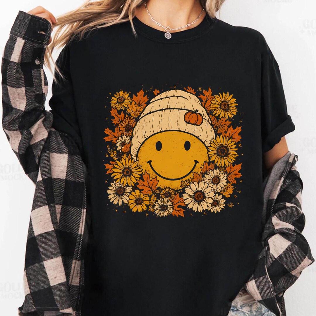 Floral Fall Smiley Face Png, Fall Png, Fall Pumpkin Sublimation Png ...