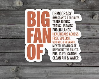 Sticker grote fan van mensenrechten, politiek-minimalistische sticker, geen mens is illegaal, geradicaliseerd door basis fatsoen, subtiele anti-Trump-sticker