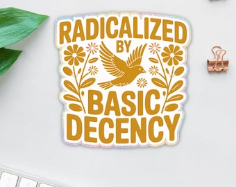 Radicalizado por la pegatina/imán para coche de Basic Decency, protesta por la democracia liberal de izquierdas y los derechos humanos, pegatinas de vinilo troqueladas a prueba de agua.