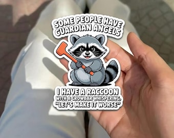 Raccoon with Crowbar Sticker: Mischief Meme - Laptop, Water Bottle Decal