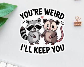 You're Weird I'll Keep You Sticker, Funny Opossum Possum Raccoon Decal Sticker Friends Waterproof Vinyl Stickers, Laptop, Kindle Gifts