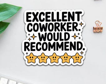 Uitstekende collega zou sticker aanbevelen | Kiss-Cut-sticker, 5-sterrenrecensieontwerp