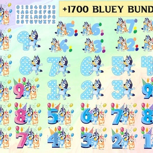 1700+ Bluey Birthday Dog and Friends Svg, Cartoon Characters Clipart, Transparent Png, Cut files for Cricut, Bluey Dog Birthday, Bluey Bingo