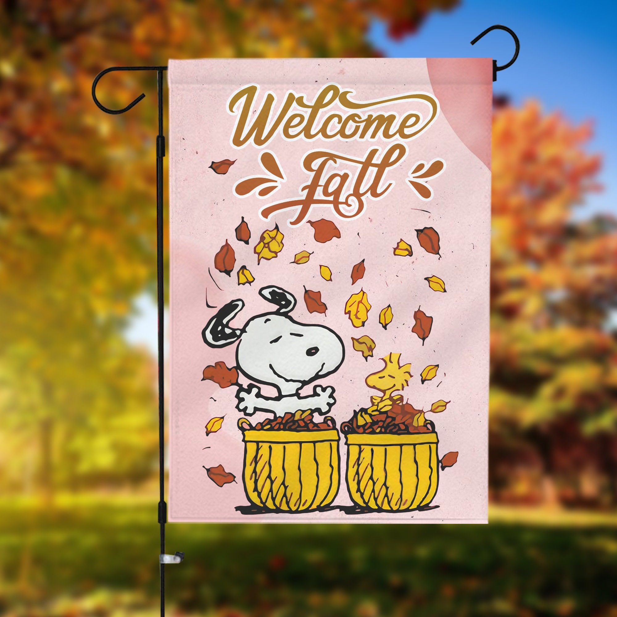 Cartoon Snoopy Welcome Fall Garden Flag
