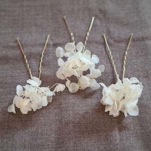 Set aus 3 weißen Blumenhaarnadeln / echte Blumen / Haarschmuck / Brautschmuck