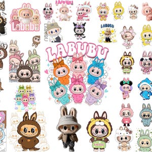 Paquete de imágenes prediseñadas de monstruo Labubu kawaii, personajes de dibujos animados kawaii, imágenes prediseñadas de Labubu, descarga digital