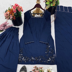 Designer Farshi Salwar Kameez Suit Pakistani Indian Dress Pure Natural Crep Silk With Embroidery Sequence Work With Full Sleeve Salwar kamez