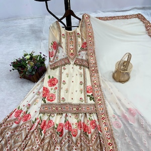 Traje palazzo Sharara de diseñador Chinon para mujer con bordado secuencial, traje de fiesta, traje de fiesta Sangeet, top sharara suit