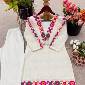 Co-ord set for Ladies Embroidered Co-ord Set Ladies top bottom set co-ord set Floral design co-ord set Pure Khadi Cottan With schiffli Work.