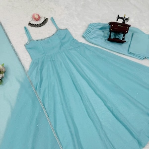 Blue Anarkali gown dupatta 3pc set squareNeck gown Wedding Gown partywear Pakistani gown Long Kurti Indian Wedding Wear Suit Partywear Dress