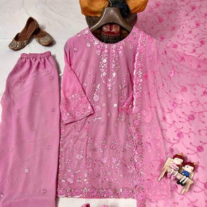 Designer Farshi Salwar Kameez Suit Pakistani Indian Dress Patiala Silk Shalwar Kurta georgette Dupatta For Girls & Women Farshi Salwar Suit