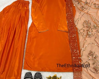 Farshi Salwar Kameez: Pakistanisches Brautkleid, Crepe Silk Eid Outfit