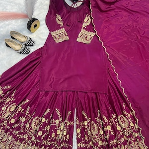 Pakistani Designer Readymade silk Kurta with Embroidery Work, sharara and Dupatta Set,Beautiful 3 piece Partywear/Wedding Salwar kameez .