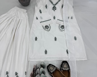 Embroidered Farshi Salwar Suit: Pakistani Indian Wedding Party Wear