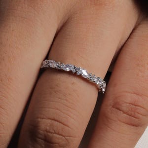 Marquise Diamond Eternity Band, Moissanite Wedding Band, Stacking Ring, 14k Solid Gold Bridal Ring, Anniversary Ring for Her
