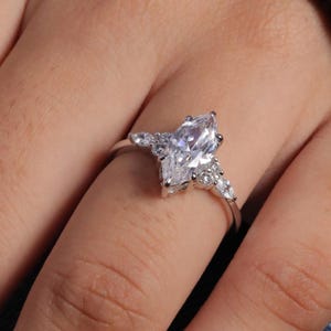 2 Ct Marquise Cut Moissanite Engagement Ring, Round And Marquise Side Stones Ring, Elegant Promise Ring, Anniversary Ring, Bridal Jewelry