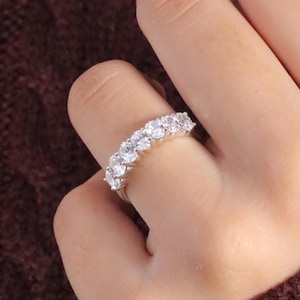 Oval Cut Diamond Eternity Band, 14K Solid Gold Wedding Band, Dainty Anniversary Ring, Stacking Ring, Gold Promise Ring, Bridal Jewelry