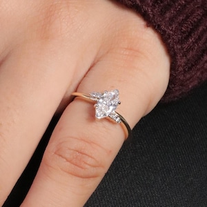 Marquise Cut Moissanite Engagement Ring, Gold Promise Ring, Vintage Inspired Bridal Ring, Anniversary Gifts