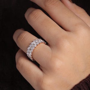 14k Gold Diamond Eternity Ring, Dainty Wedding Band, Marquise Diamond Band, Stacking Ring, Anniversary Gift